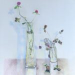 kleurpotlood op papier - rode klaver in fles - 40 x 40 cm